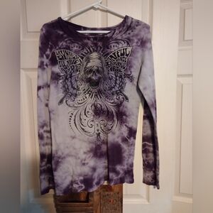 Sinful Purple and White Graphic Long Sleeve Thermal Tee Size Medium
